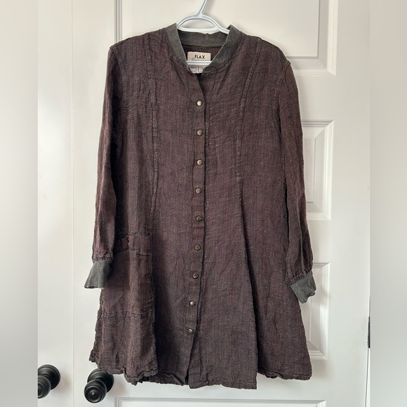 Flax Tops - Flax Lagenlook 100% Linen Textured Snap-Up Tunic Top